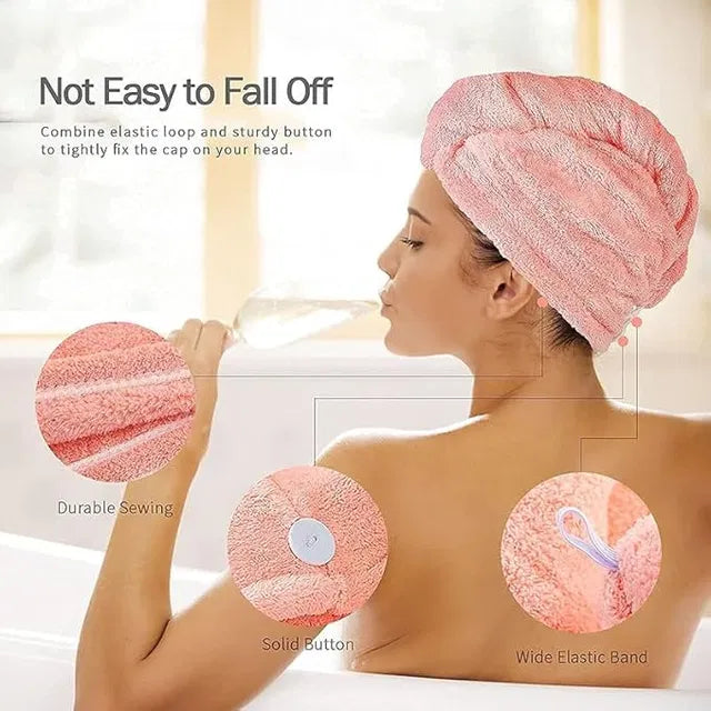 Ultra-Soft Coral Fleece Hair Drying Cap with Cloud Texture