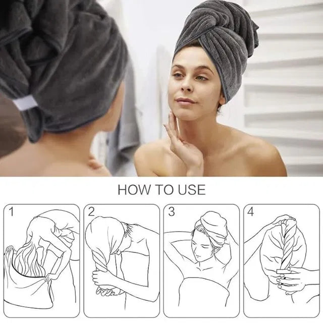 Ultra-Soft Coral Fleece Hair Drying Cap with Cloud Texture